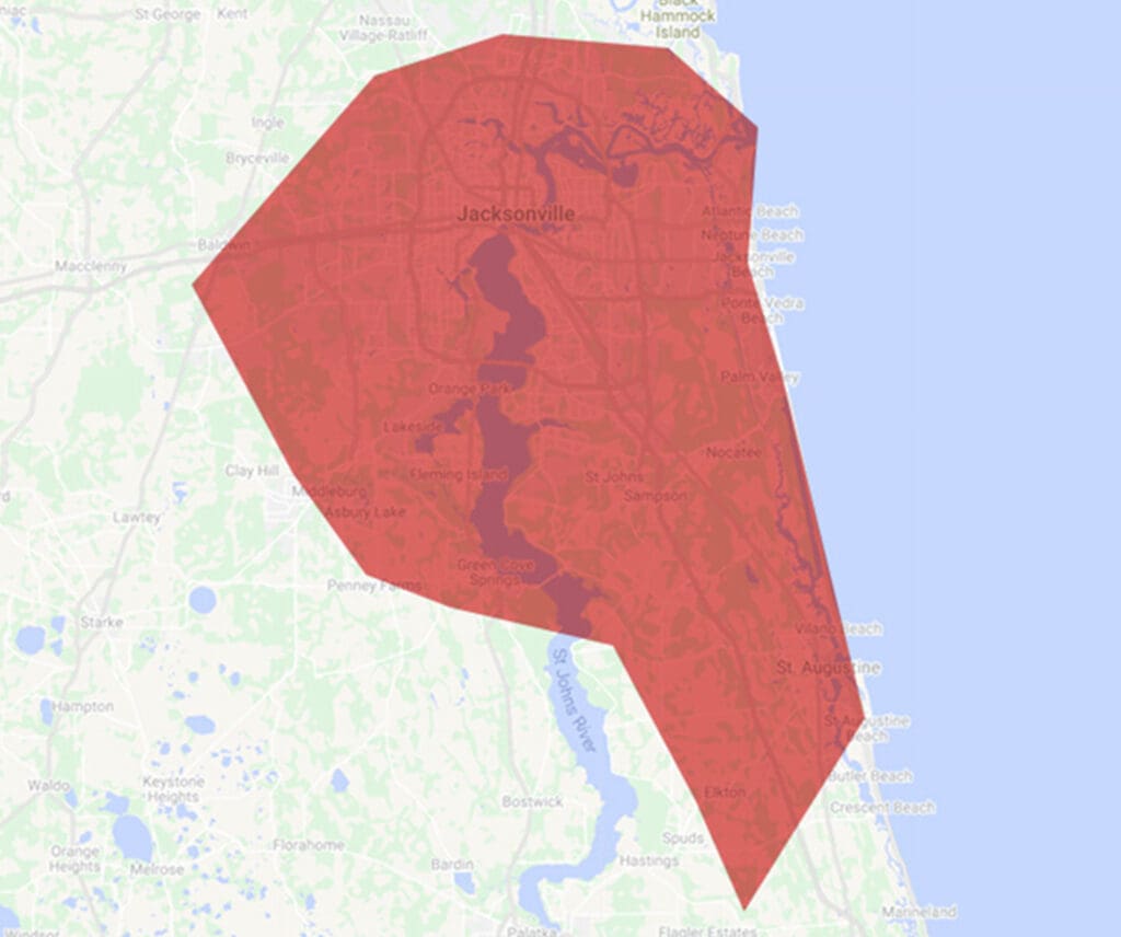 Jacksonville & St. Augustine Service Area Map