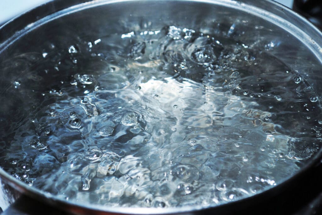 Closeup of a pot of boiling water