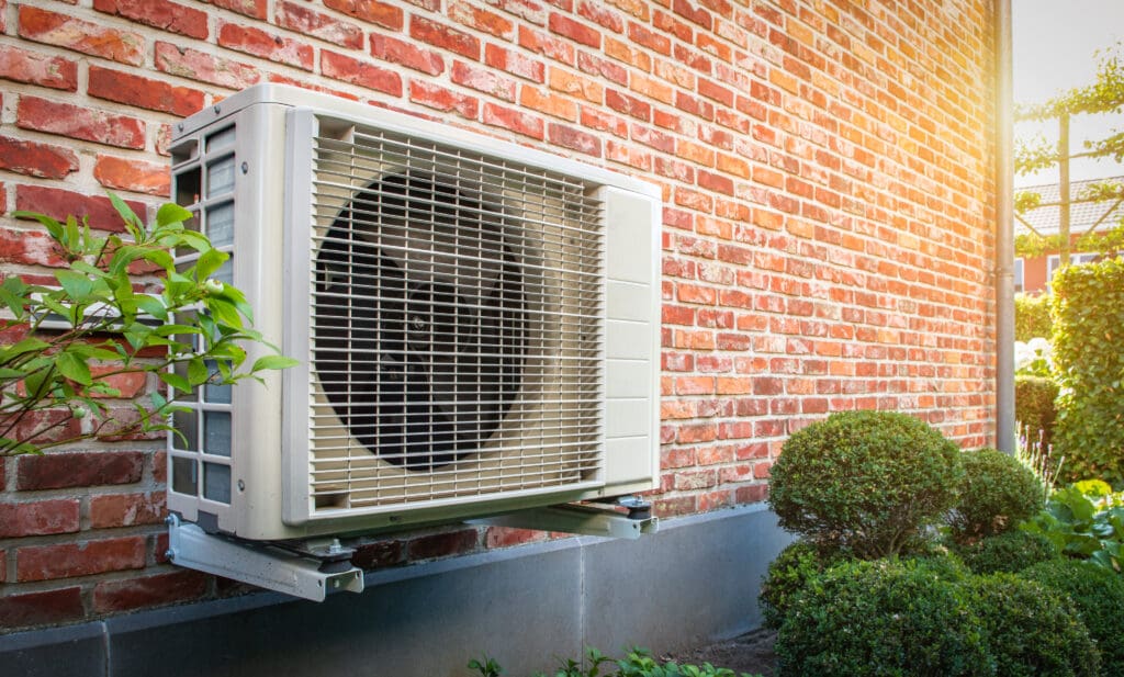 Side view of outdoor heat pump