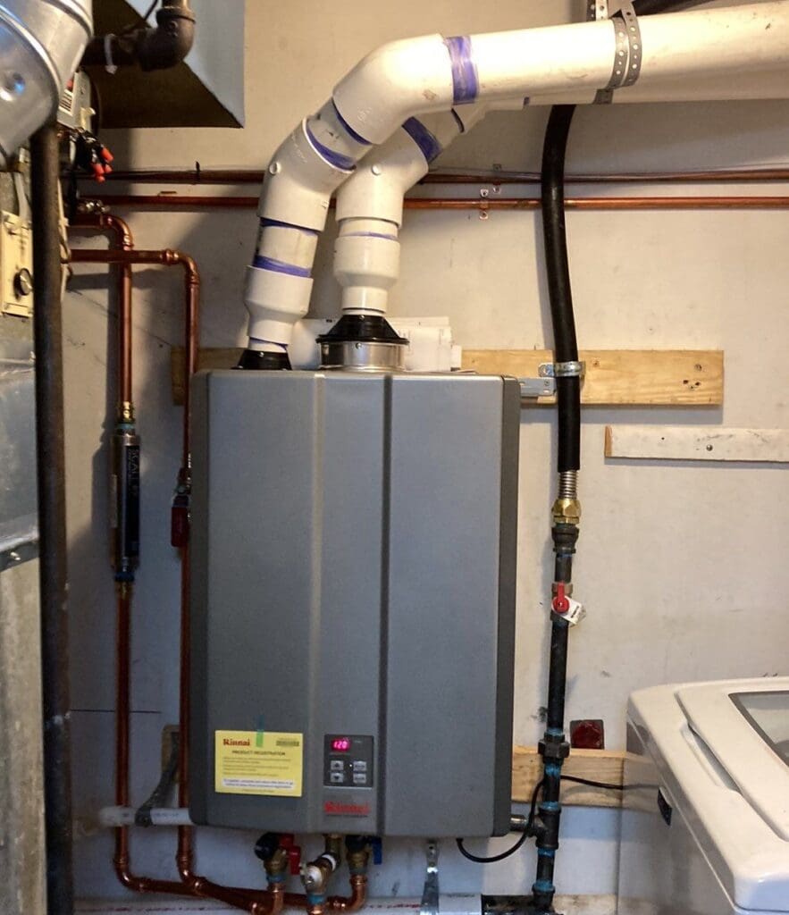 tankless water heater in a basement in Sterling, VA