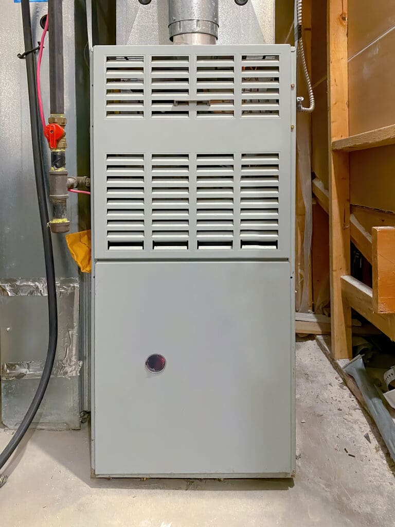 Gas furnace in a home's basement